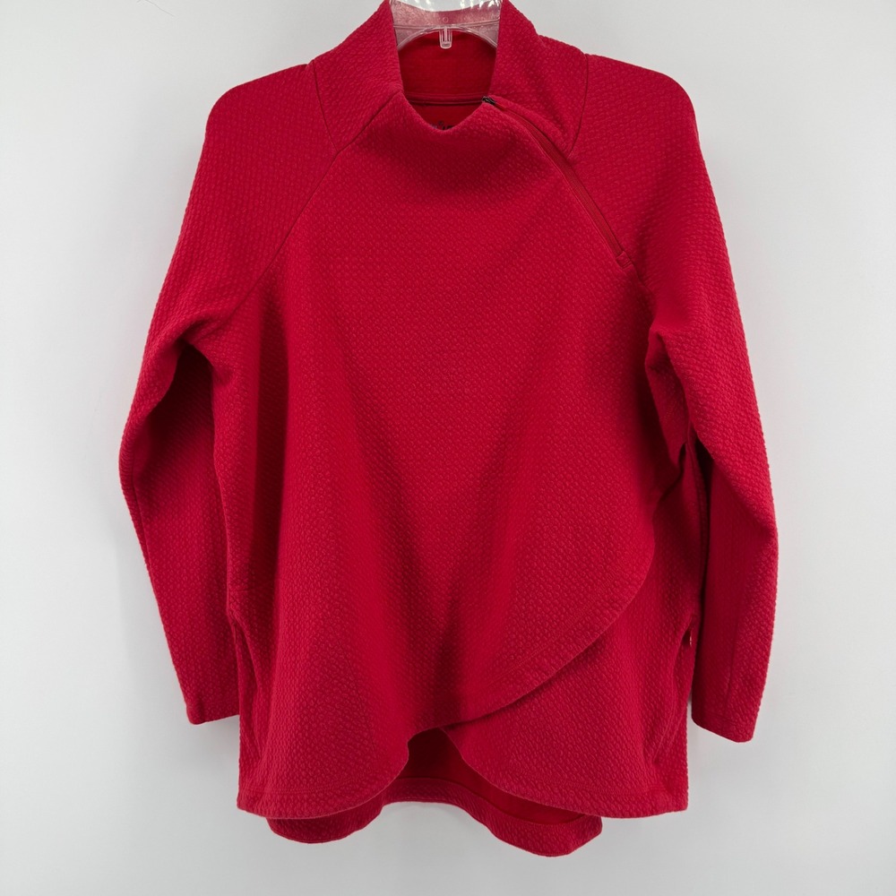 IBKUL Popcorn Stitch Pullover Womens XL Red Quilted Asymmetrical Zip Mock Neck